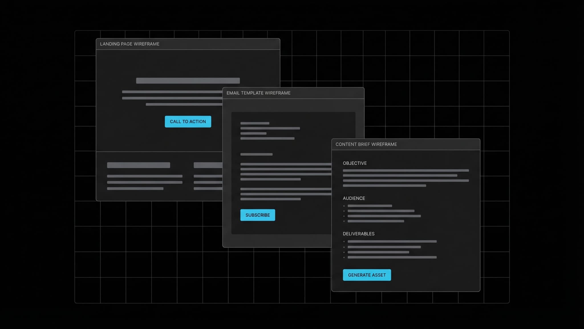 Marketing asset wireframes