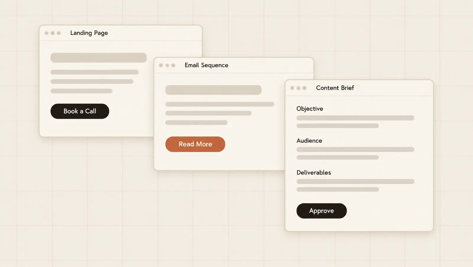 Landing page, email sequence, and content brief wireframes